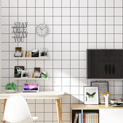 韩式北欧现代简约黑白方格子服装店壁纸卧室客厅无纺布墙纸 黑白格3305
