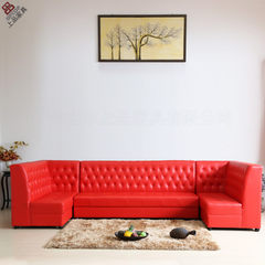 酒店餐厅卡座沙发【SP-KS391】红色PU皮组合沙发|带拉扣卡座沙发 红色 常规