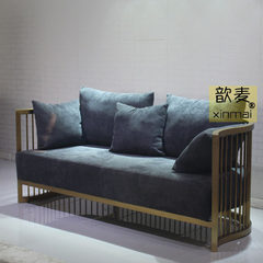 歆麦创意美式现代沙发 酒店不锈钢家具沙发 客厅布艺三人沙发 麻绒布 三位