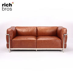 盈进北欧创意LC3两人位真皮沙发组合小户型欧式沙发客厅办公商务 浅棕色