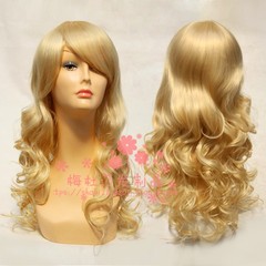 Hot filament, oblique bangs, long hair, hair speed, selling hot fashion, European and American wig, big wave roll, long blonde wig 22-613 (send care four piece + stent)