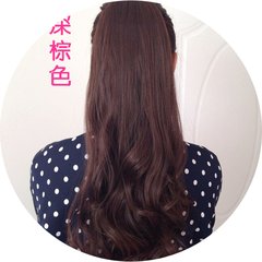 Mawei pear big wave band Ms. long realistic fake ponytail invisible wine red wig long ponytail Khaki