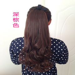 Mawei pear big wave band Ms. long realistic fake ponytail invisible wine red wig long ponytail Dark brown