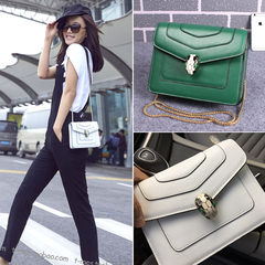 The new Snake bag leather Chain Bag Shoulder Messenger female bag white minimalist star with a mini small package Black trumpet