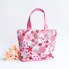 Ladies Canvas Handbag, mummy snack bag, sweet lady flower make-up bag, zipper waterproof lunch box bag White color ring