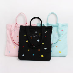 Embroidery small fresh Canvas Bag Shoulder Bag Handbag Bag Korean student art canvas bag shopping bag Two black