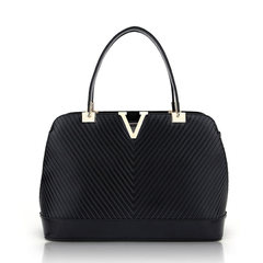 Baer OL business casual fashion handbags high-end leather classic shell oil wax ladies handbag W1-0134 Black -HS-62664