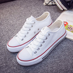 South Korea ulzzang Hong Kong couple winter wind all-match canvas shoes sports men and women students Harajuku Street skateboard shoes Thirty-eight Basic white red