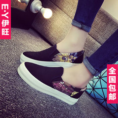 Printed set foot canvas shoes, female summer 2017, spring and autumn Korean version, lazy shoes, comfortable casual shoes, foot tic students shoes 35 [standard size] black
