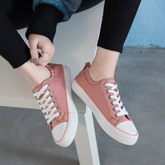 2017 new Korean spring canvas shoes shoes student flat Strappy white shoe all-match low shoes Thirty-nine Pink