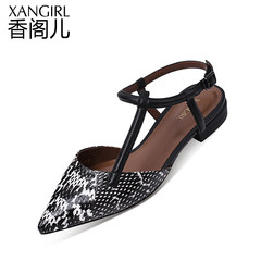 Chen son flat heels female 2017 new summer fashion sexy pointed shoes sandals comfort women Thirty-eight Black and white
