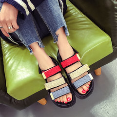 Rome summer soft bottom toe sandals shoes bottom thick Velcro muffin bottom flat 2017 new students. 36 is small gules