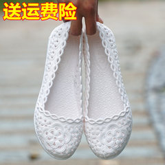 Pregnant mother, beach shoes, big size work, 2017 new hole cool shoes, ladies, summer hollow flat bottom heel Thirty-eight white