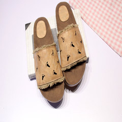 2017 new summer art retro fashion shoes beach slippers sandals shoes Sen Department of a comfortable drag Thirty-eight Camel