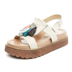 In the summer of 2017 new Korean women sandals summer shoes shoes all-match muffin thick bottom flat sandals children students Thirty-eight Beige