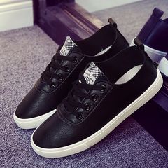 Spring new canvas shoes Korean flat casual shoes white shoes white shoes lace up shoes tide female students Thirty-eight Black Leather Black Leather