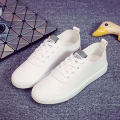 Spring new canvas shoes Korean flat casual shoes white shoes white shoes lace up shoes tide female students Thirty-eight White Leather White Leather