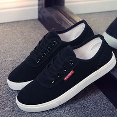 Spring new canvas shoes Korean flat casual shoes white shoes white shoes lace up shoes tide female students Thirty-eight Black and black with side marker red