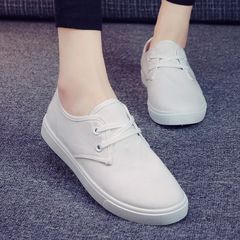 Spring new canvas shoes Korean flat casual shoes white shoes white shoes lace up shoes tide female students Thirty-eight B05 white