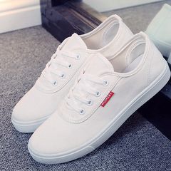 Spring new canvas shoes Korean flat casual shoes white shoes white shoes lace up shoes tide female students Thirty-eight white