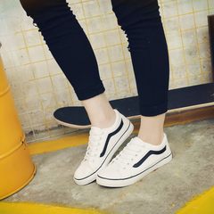 Autumn leisure canvas shoes sports shoes all-match Korean female student fashion shoes for women shoe lace up a low Forty-two 2132 white