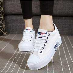 Summer breathable white canvas shoes female increased in low tide to help Korean students all-match children shoes casual shoes Thirty-eight white