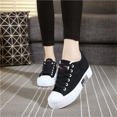 Summer breathable white canvas shoes female increased in low tide to help Korean students all-match children shoes casual shoes Thirty-eight black