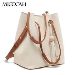 MICOCAH 2017 new Handbag Satchel Wooden Bead Tassel drawstring bucket mother bag hand bag female buns Milky white