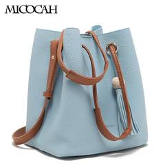 MICOCAH 2017 new Handbag Satchel Wooden Bead Tassel drawstring bucket mother bag hand bag female buns blue