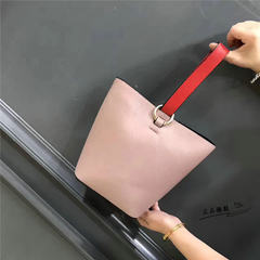 Europe 2017 new handbag leather handbag leather color cow mother Bucket Bag Shoulder Bag Pink