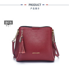 Pierre Cardin Leather Handbag Shoulder 2017 new summer fashion chain bucket female bag bag Claret