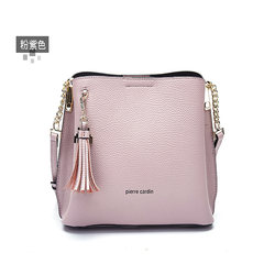 Pierre Cardin Leather Handbag Shoulder 2017 new summer fashion chain bucket female bag bag Pink