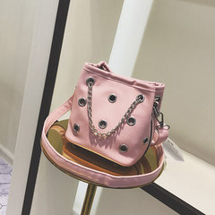 Oblique shoulder Mini bucket bag 2017 new fashion summer small bag, Korean tide concise chain, single shoulder oblique cross bag Pink
