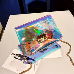 Small bag 2017 female new summer jelly transparent bag Shoulder Messenger Bag laser small colorful chain bag Colorful (PVC) material