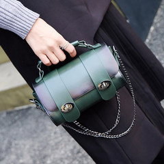 Korean retro Boston chain bag handbag cylinder lock Satchel Shoulder mini bag bag green