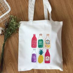 The new version of the original all-match Japan printed portable single shoulder bag simple art canvas bag student bag green bag Tempting fruit juice + zip