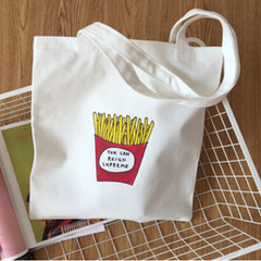 The new version of the original all-match Japan printed portable single shoulder bag simple art canvas bag student bag green bag Chips, white, single shoulder + zip