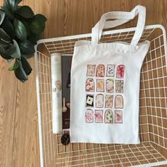 The new version of the original all-match Japan printed portable single shoulder bag simple art canvas bag student bag green bag Toast + zip