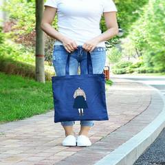 The new version of the original all-match Japan printed portable single shoulder bag simple art canvas bag student bag green bag Sweater Girl Blue + zip