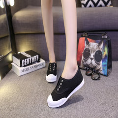 Black canvas shoes female 2017 new spring street shoes slip-on all-match Korean students in Hong Kong style black shoes Thirty-eight black