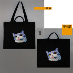 Canvas bag handbag shoulder bag bag bag Japan students book bag shopping bag bag Big black cat zipper