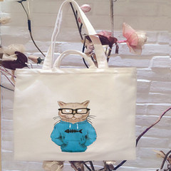 Canvas bag handbag shoulder bag bag bag Japan students book bag shopping bag bag The white cat yuppie zipper