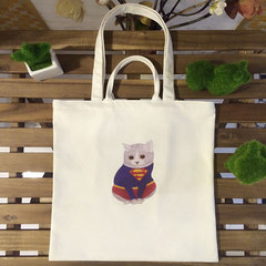 Canvas bag handbag shoulder bag bag bag Japan students book bag shopping bag bag Superman cat white zipper