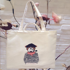 Canvas bag handbag shoulder bag bag bag Japan students book bag shopping bag bag Yuppie white dog with a zipper