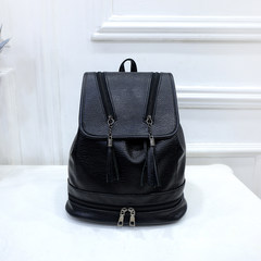 New shoulder bag female Korean fashion tassels handbag, travel PU leather bag, zipper bag, black black