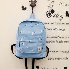Embroidery, Japanese canvas, female computer backpack, literature soft sister, shoulder bag, small fresh leisure school, wind, student bag Wathet