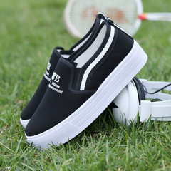 The summer white canvas shoes, casual shoes and flat shoes pedal lazy student muffin thick bottom white shoe shoes Thirty-eight Black and white strip