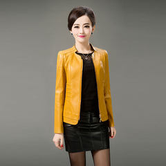 Spring and autumn and 2017 new Korean female leather all-match autumn mother slim black small coat Ladies Womens Ms. 2XL yellow