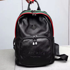 Ou Li LEATHER GENUINE Korean rivets leather cow drunk backpack and retro school travel all-match Backpack black