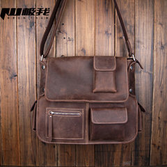 I am very much rough pocket bag retro stereo imported crazy horse head layer cowhide leather Crossbody Bag New coffee color